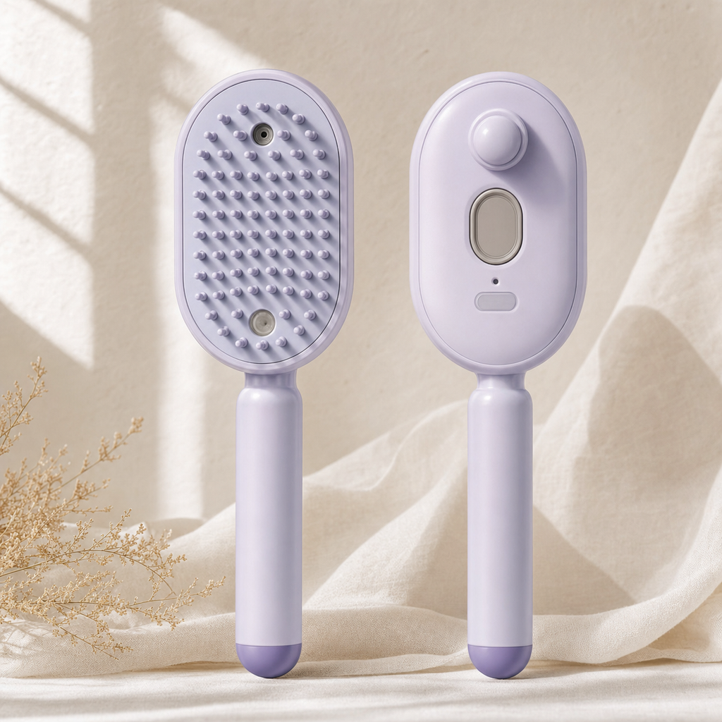 Misting Detangle Brush - Lavender, front and back view