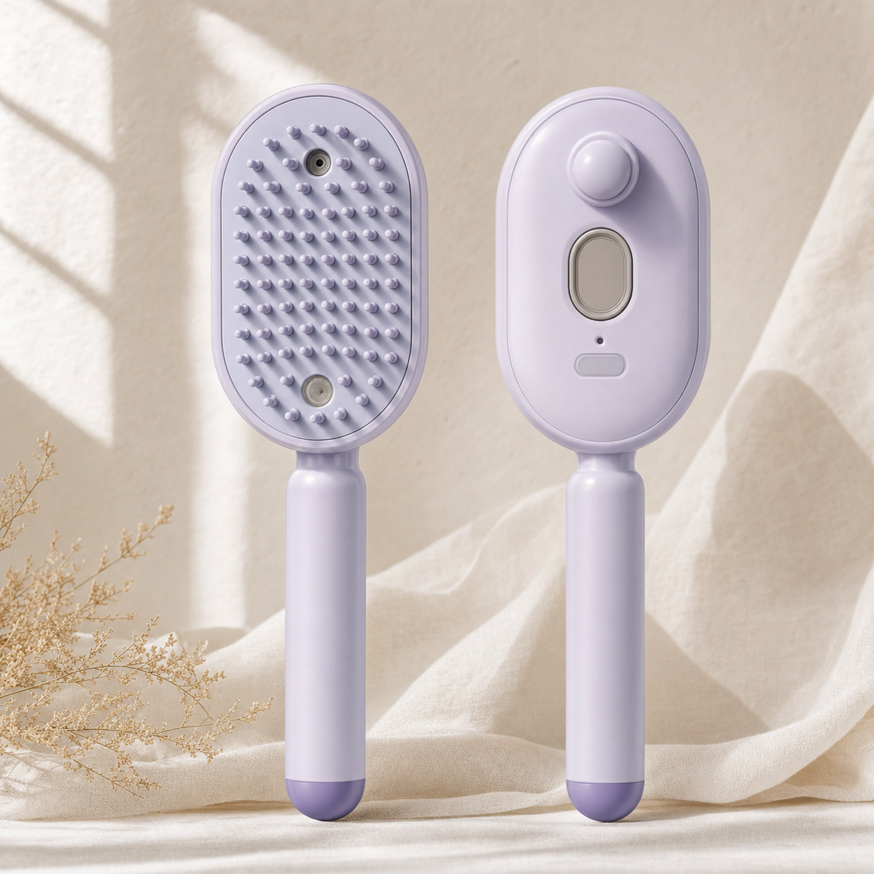 Misting Detangle Brush - Lavender, front and back view