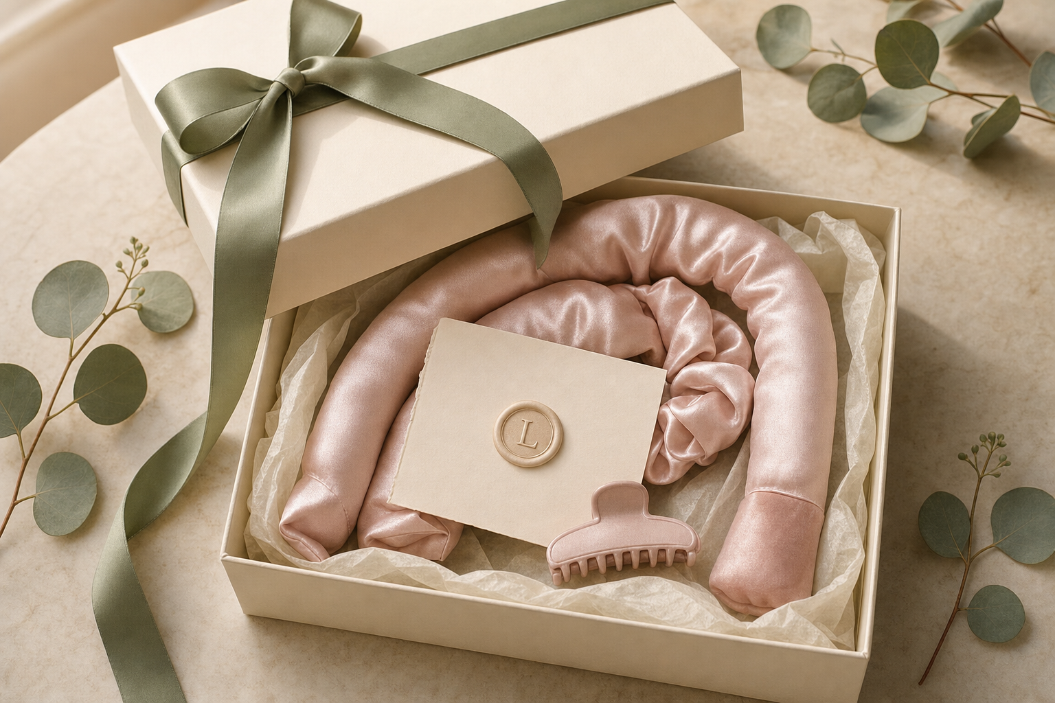 Lullacurl Gift Edition premium box with sage ribbon and wax seal