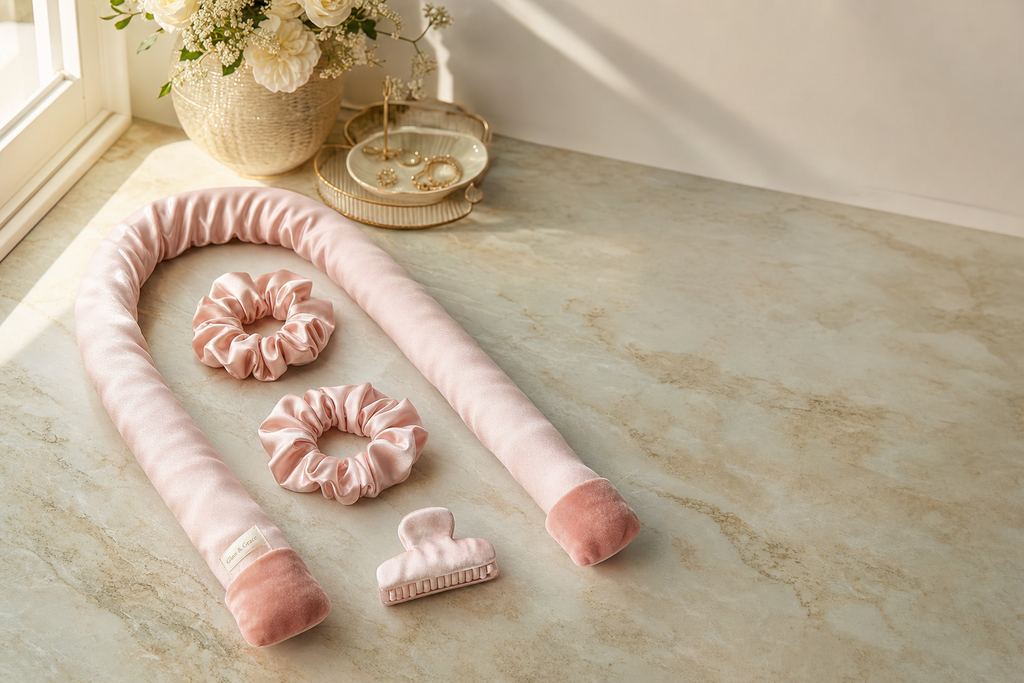 The Lullacurl silk heatless curl set — hero product shot