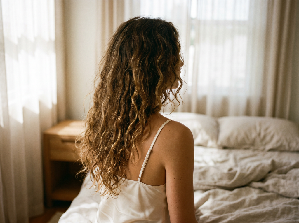 Lullacurl lifestyle — soft heatless curls in natural light