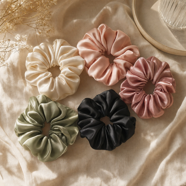 Silk Satin Scrunchies — 5-Pack