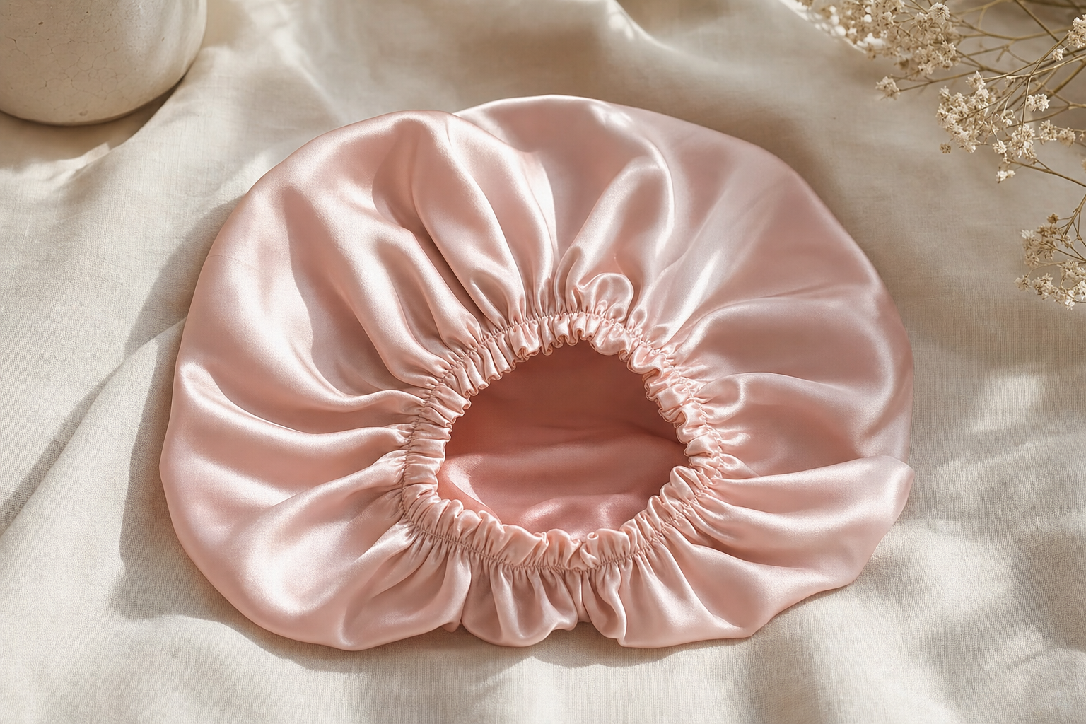 Lullacurl blush silk satin sleep bonnet
