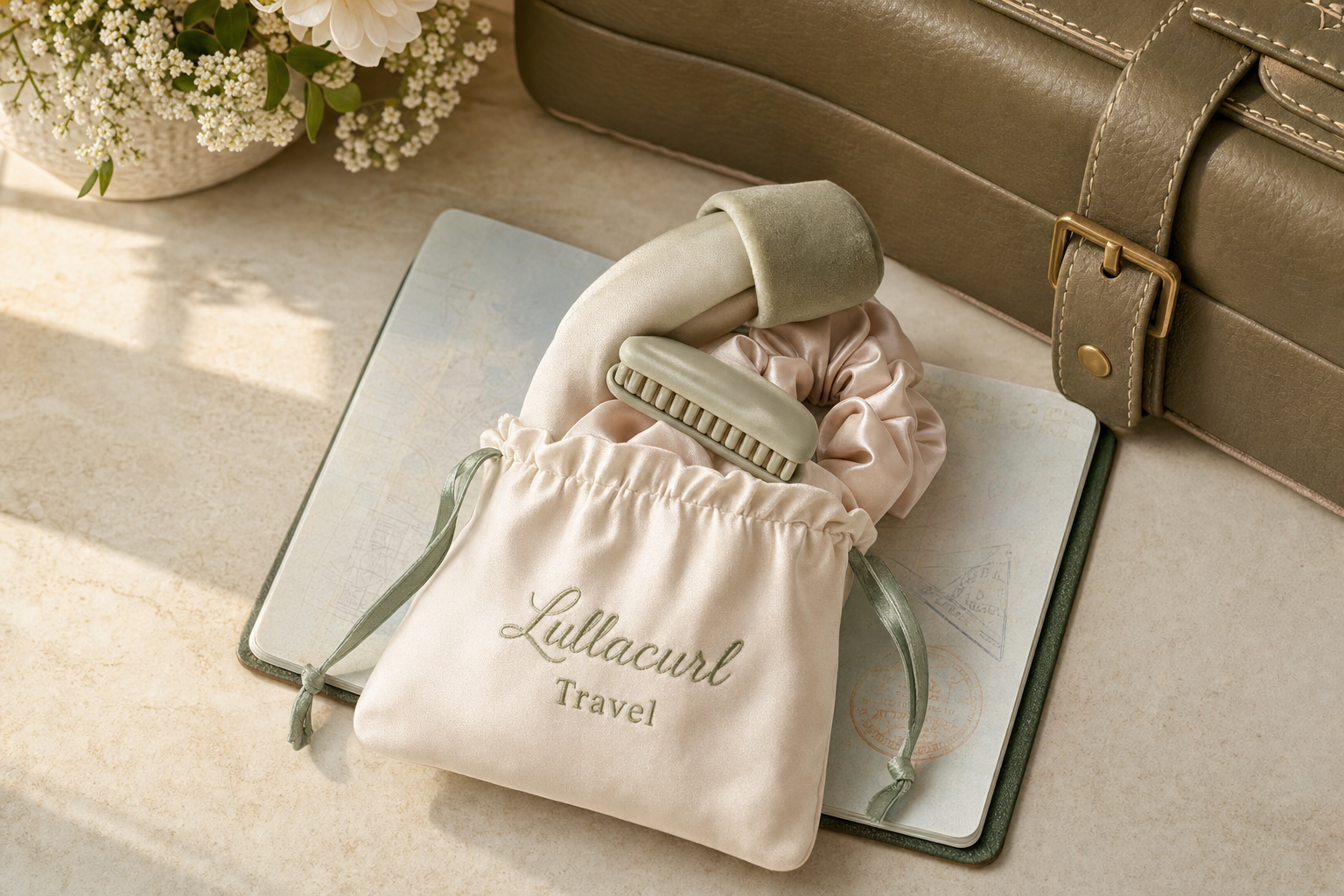 Lullacurl Travel Set with compact ribbon and pouch